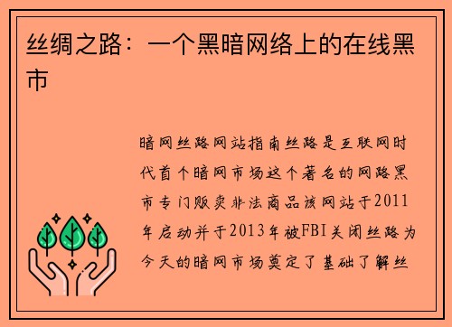 丝绸之路：一个黑暗网络上的在线黑市